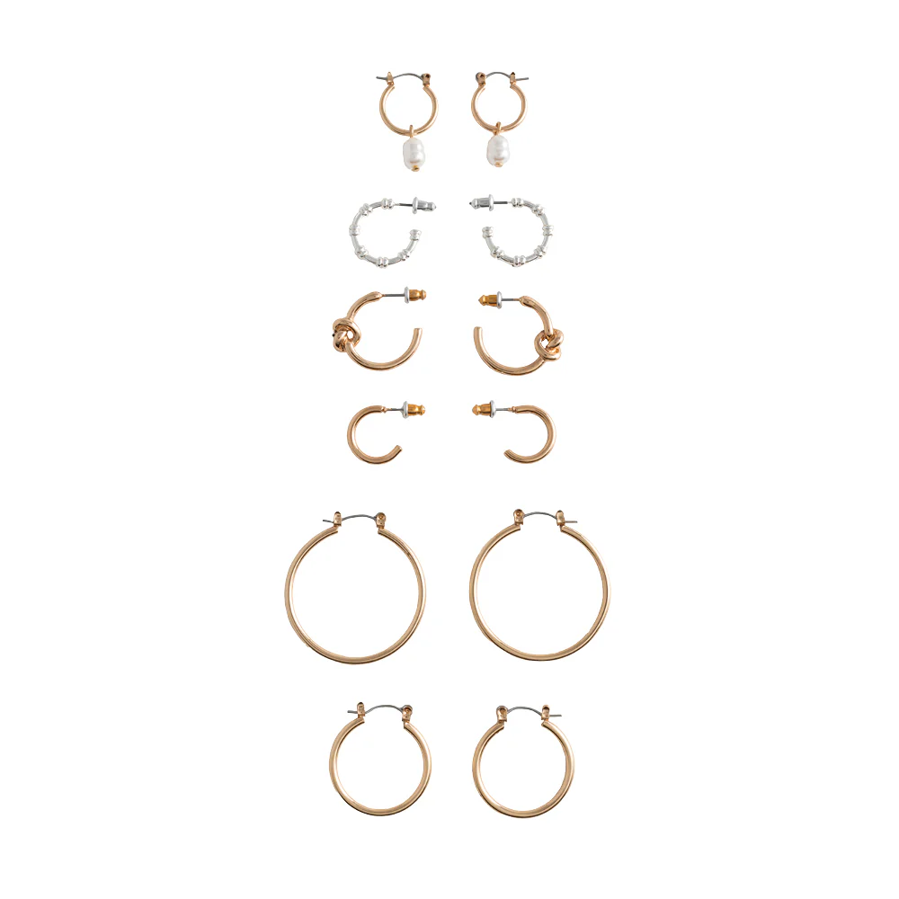 Rhea 6-Piece Mixed Hoop Earring Set 1 Rhea 6-Piece Mixed Hoop Earring Set